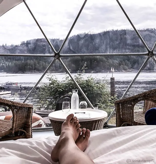 The view from the geodesic domes at Backeddy Resort on BC's Sunshine Coast