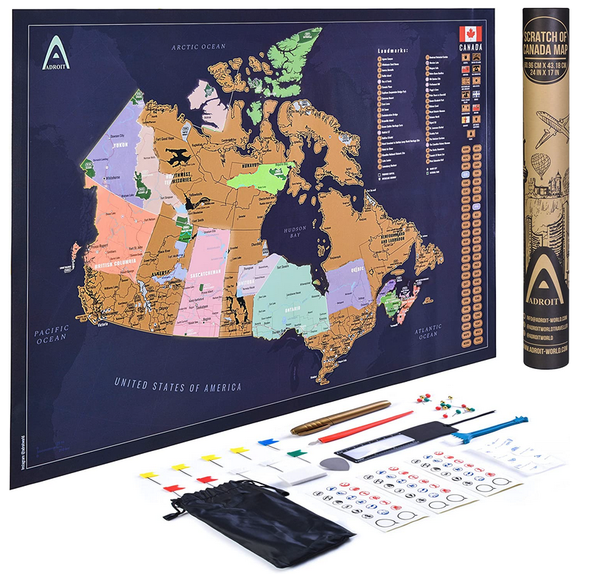 A scratch off-map of Canadian National Parks is a great gift