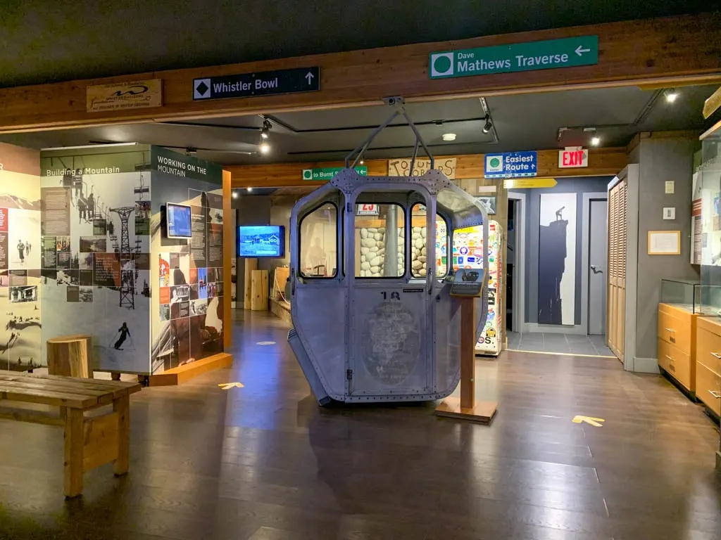 A vintage ski gondola at the Whistler Museum