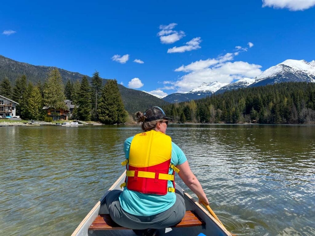 Paddling at Green Lake in Whistler. One of the best free things to do in Whistler.
