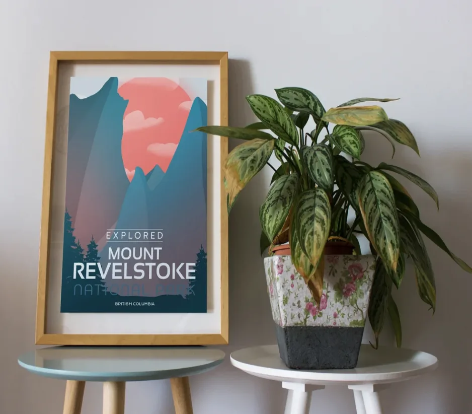 Mount Revelstoke National Park poster in a modern style. By Canada Untamed on Etsy. Makes a great Canadian National Parks gift.