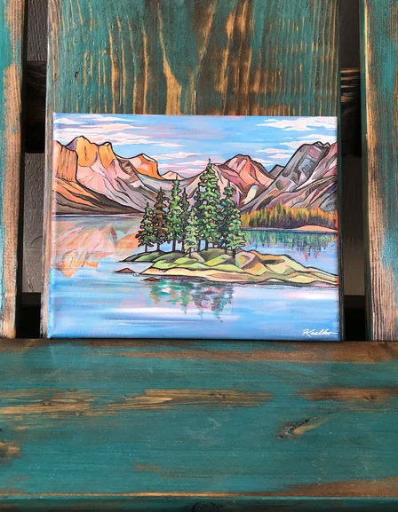 Original painting of Spirit Island in Jasper National Park by BlissBrushStudio on Etsy