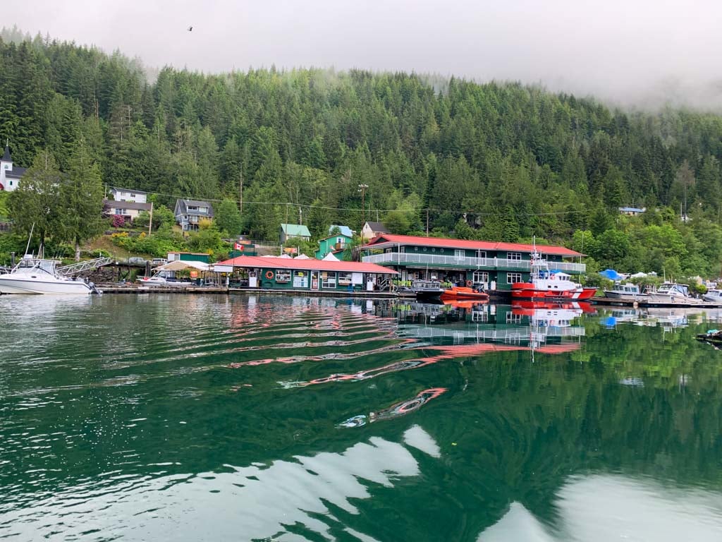 View of the Westview Marina in Tahsis from the water
