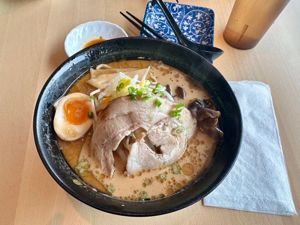 A bowl of ramen at Taka Sushi & Ramen in Squamish - a great place to eat on the Sea to Sky Highway