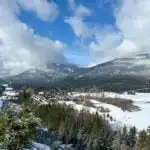 View from the Green Lake Viewpoint at the Lost Lake Snowshoe Trails in Whistler, BC