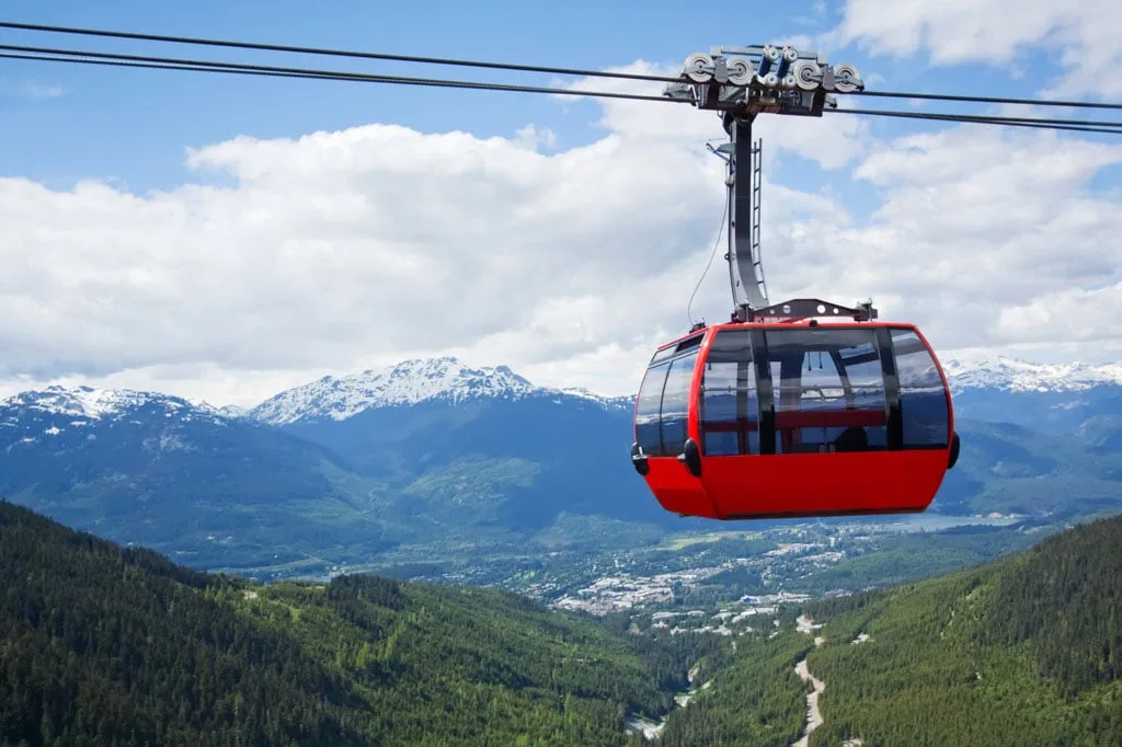 The Peak 2 Peak gondola with Whistler valley in the background