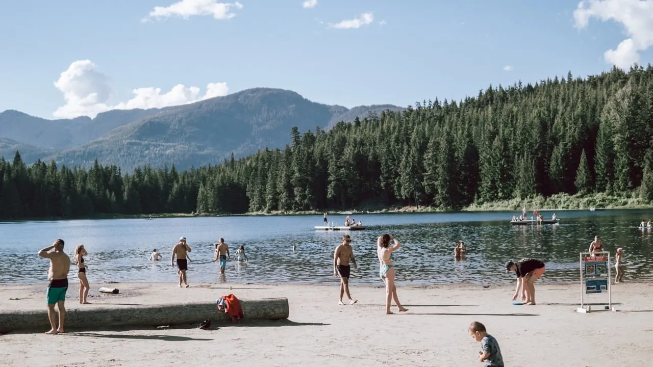 The beach at Lost Lake park in Whistler