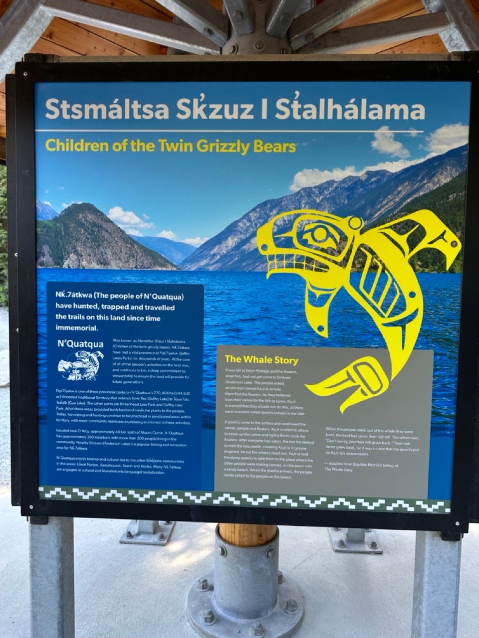 An info board at the trailhead explains Indigenous connections at Joffre Lakes