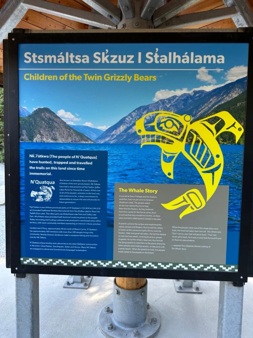 An info board at the trailhead explains Indigenous connections at Joffre Lakes