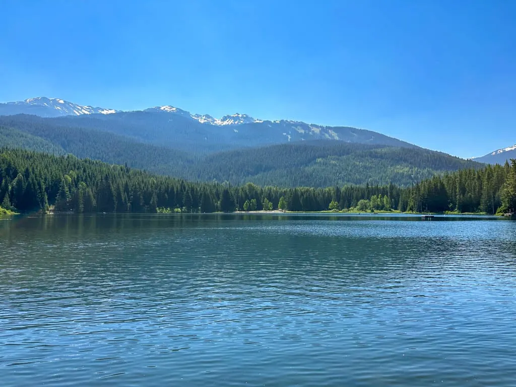 Lost Lake in Whistler with mountains in the background