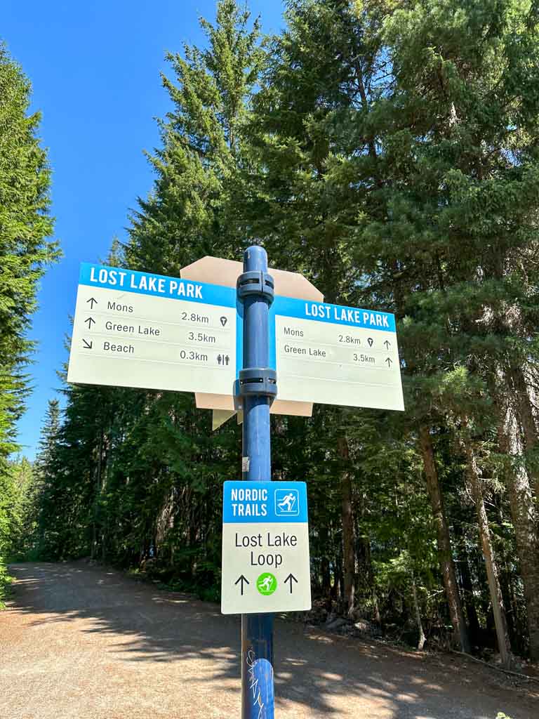 Trail sign at Lost Lake Park in Whistler