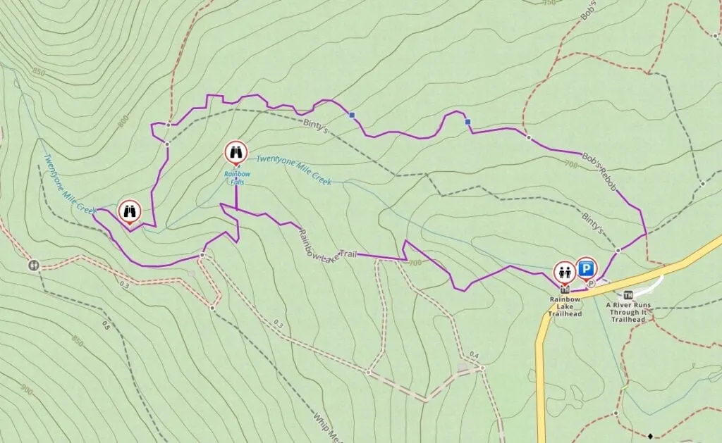 Trail map of the Rainbow Loop Trail in Whistler