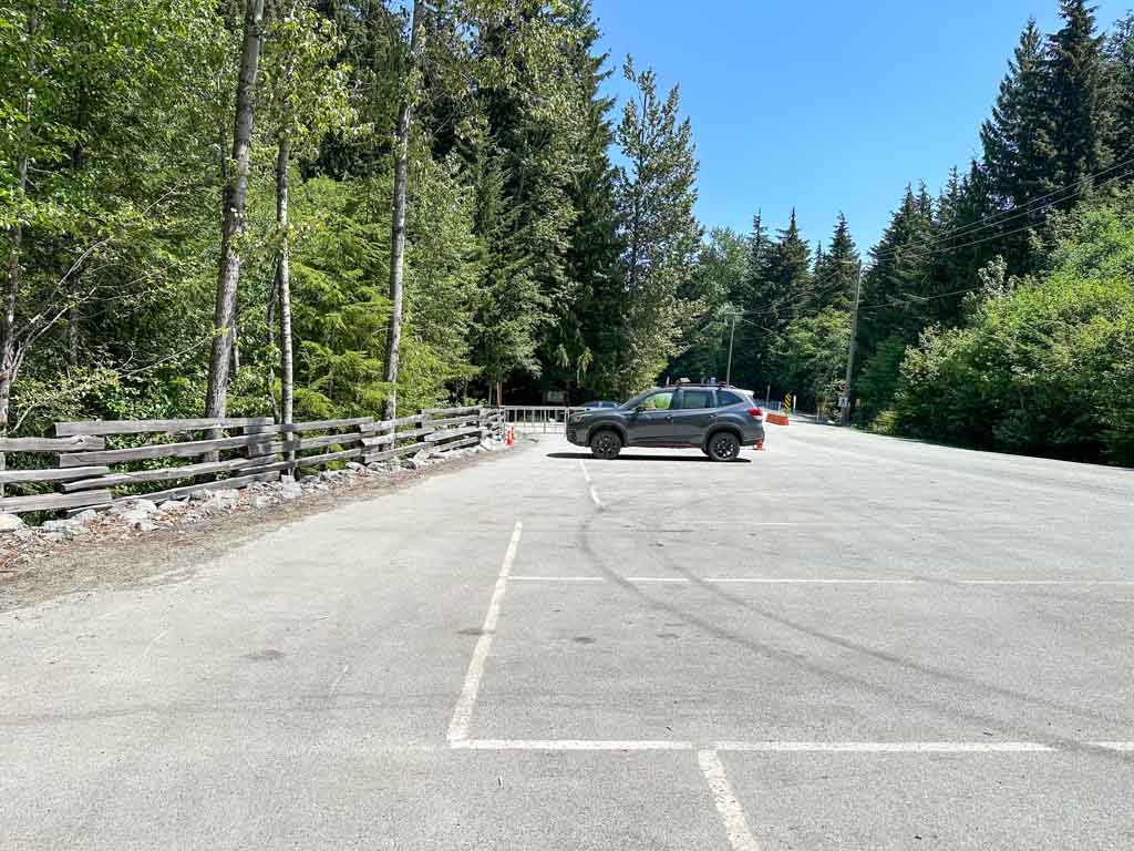 The Rainbow Falls parking lot in Whistler