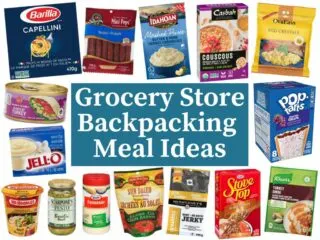 A collection of food packages that are all great grocery store backpacking meals