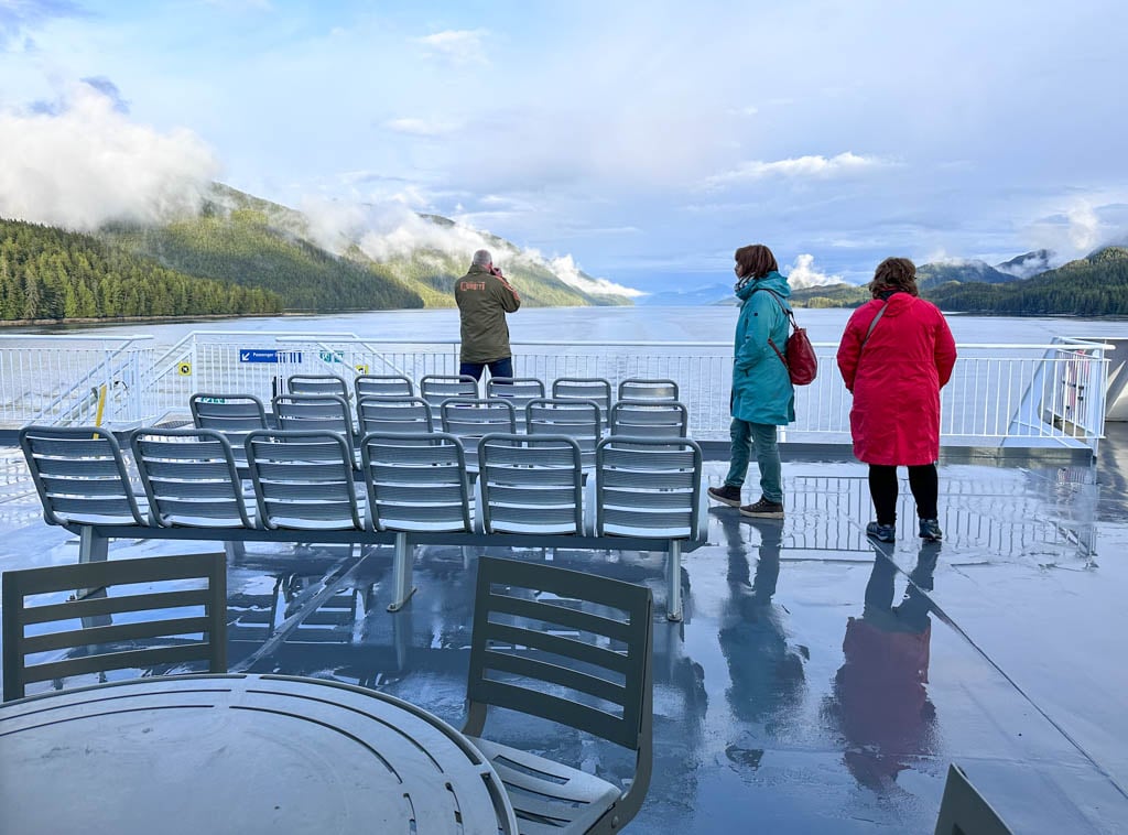 Seats on the rear exterior deck of the Northern Expedition ferry