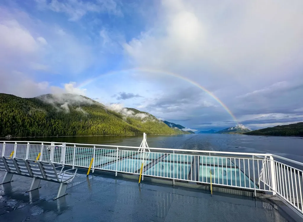 A rainbow seen from the rear deck of the Inside Passage ferry from Port Hardy to Prince Rupert