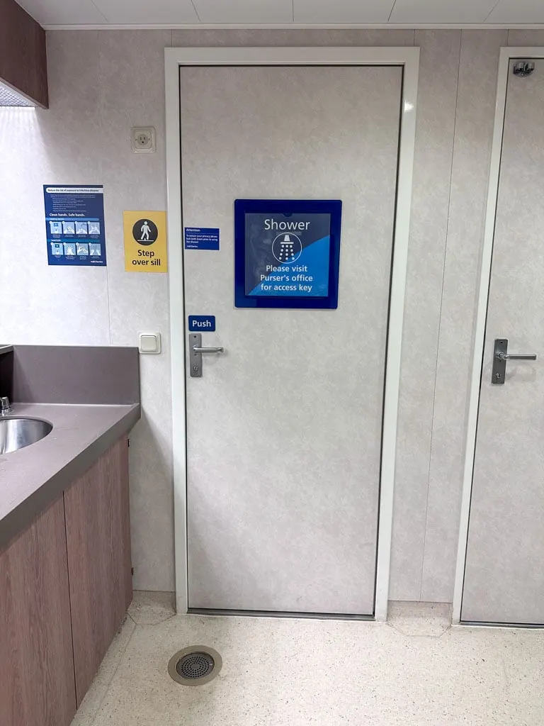 Shower facility on the Northern Expedition ferry