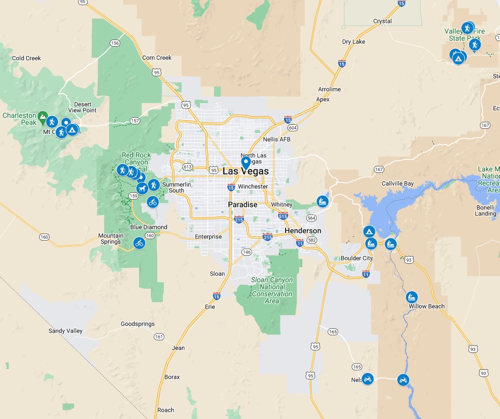 Map of outdoor activities near Las Vegas