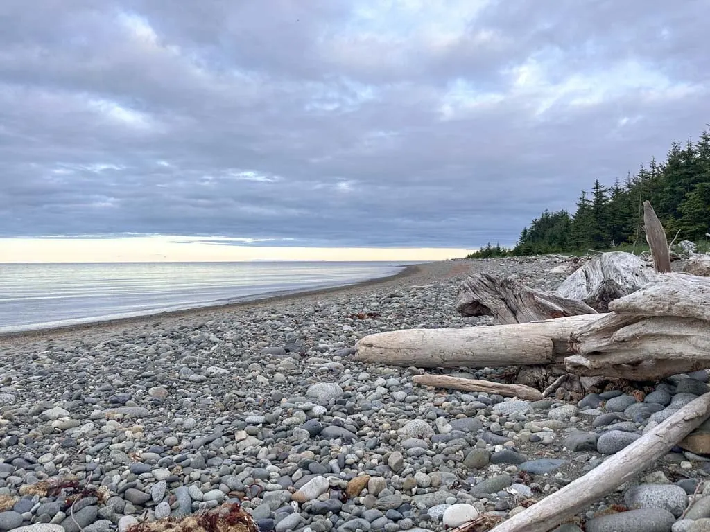 The beach at Misty Meadows Campground in Naikoon Provincial Park