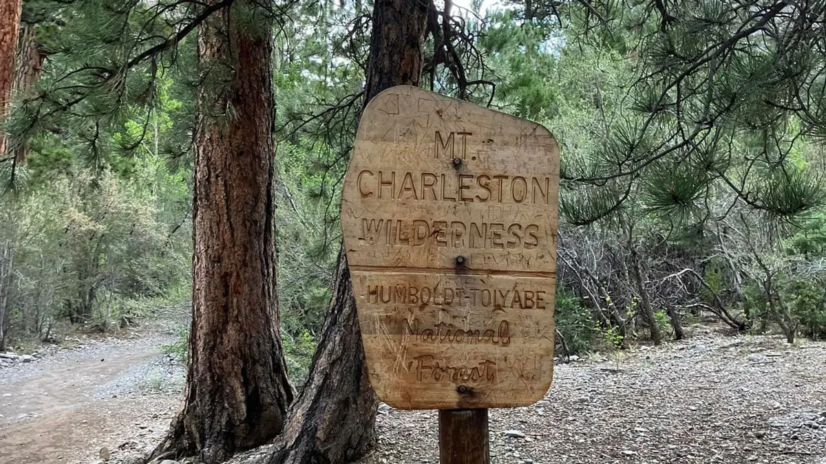 A carved wooden sign at Mount Charleston near Las Vegas