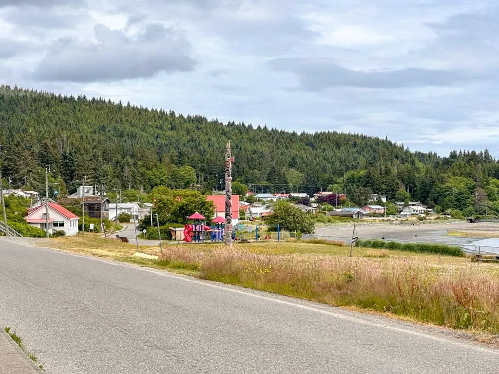 Memorial pole in a park in Skidegate, BC