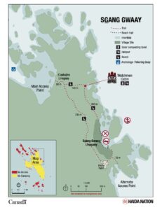 Map of SGang Gwaay UNESCO World Heritage Site in Gwaii Haanas National Park Reserve