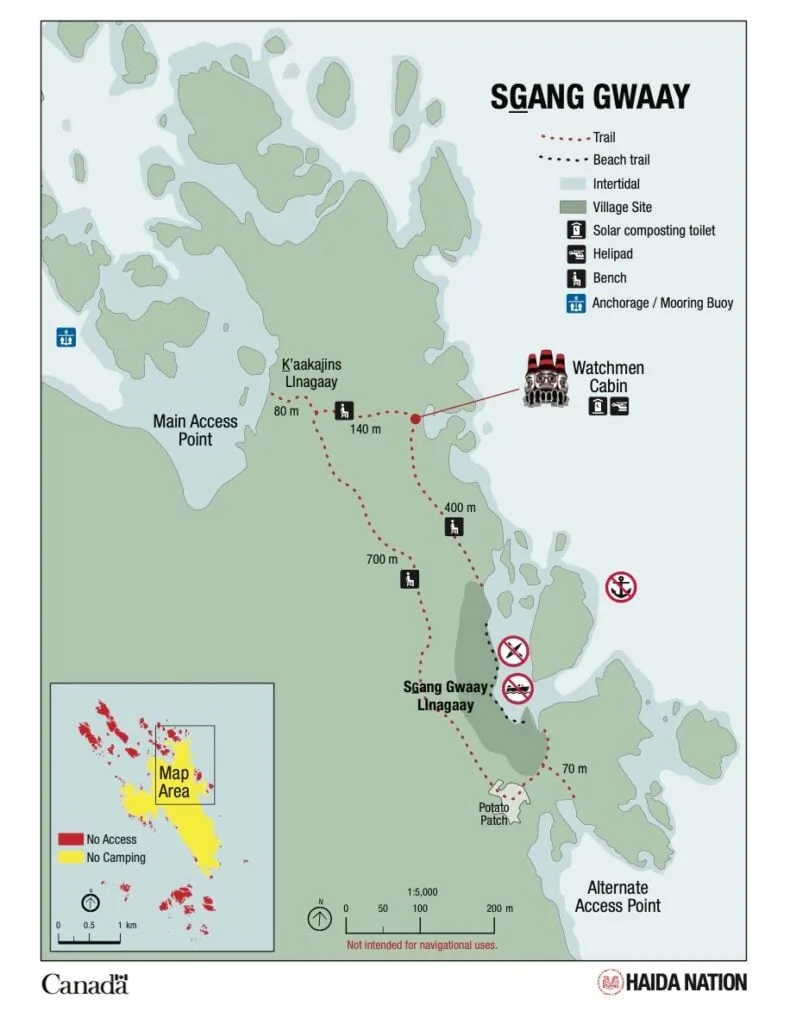 Map of SGang Gwaay UNESCO World Heritage Site in Gwaii Haanas National Park Reserve