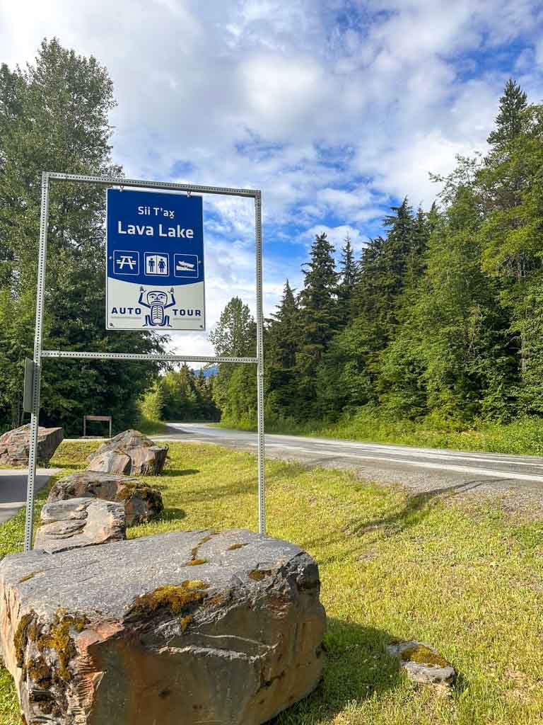 Roadside sign for Lava Lake on the Nisga'a Auto Tour in the Nass Valley