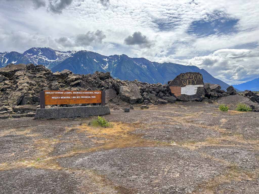 Sign at the Nisga'a Memorial Lava Bed Provincial Park dedication site