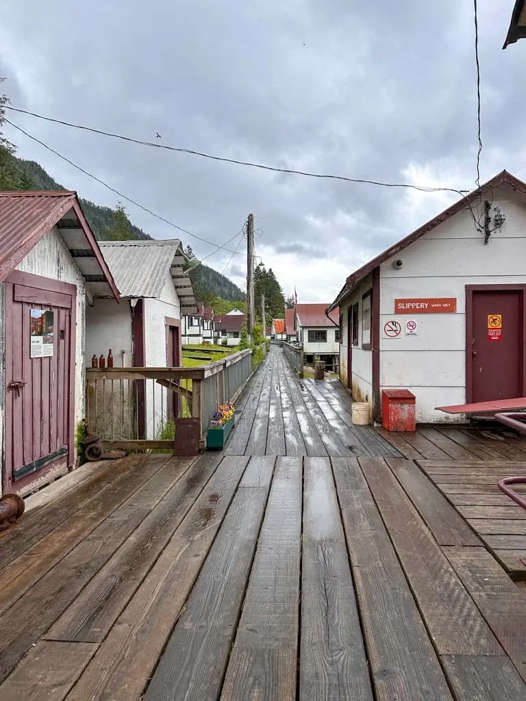 Looking down the boardwalk at the North Pacific Cannery