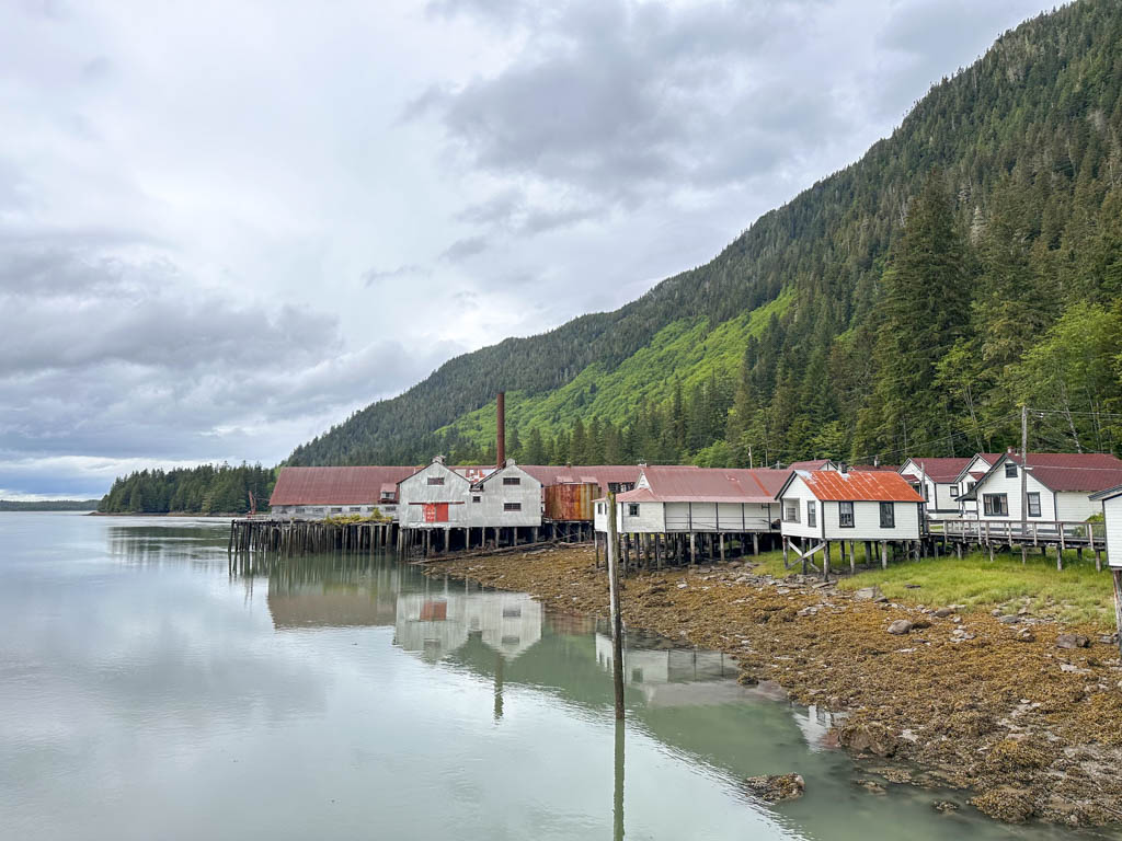 Old buildings on pilings at the North Pacific Cannery
