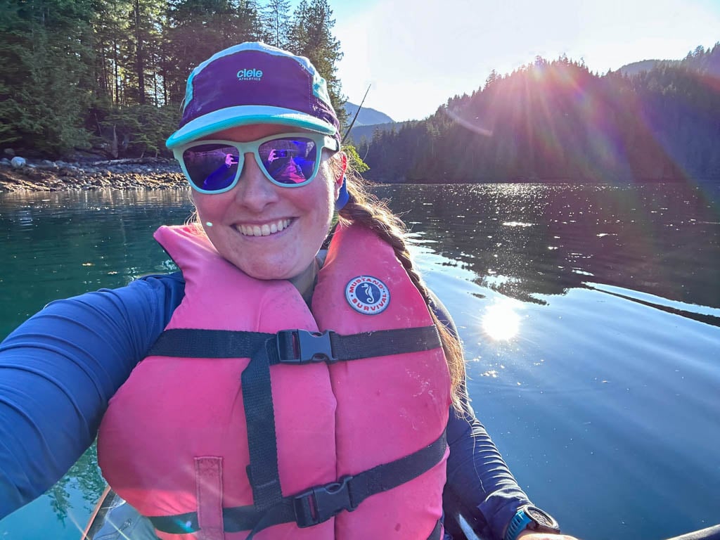 Taryn wears Goodr sunglasses while kayaking in Haida Gwaii