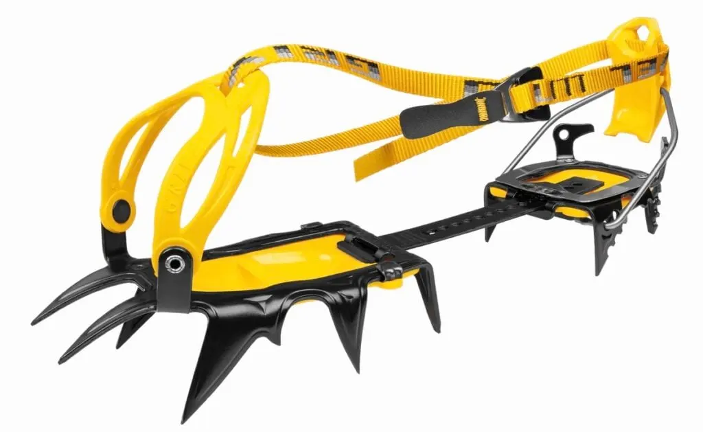 A Grivel crampon with yellow straps - microspikes vs. crampons - which do you need?