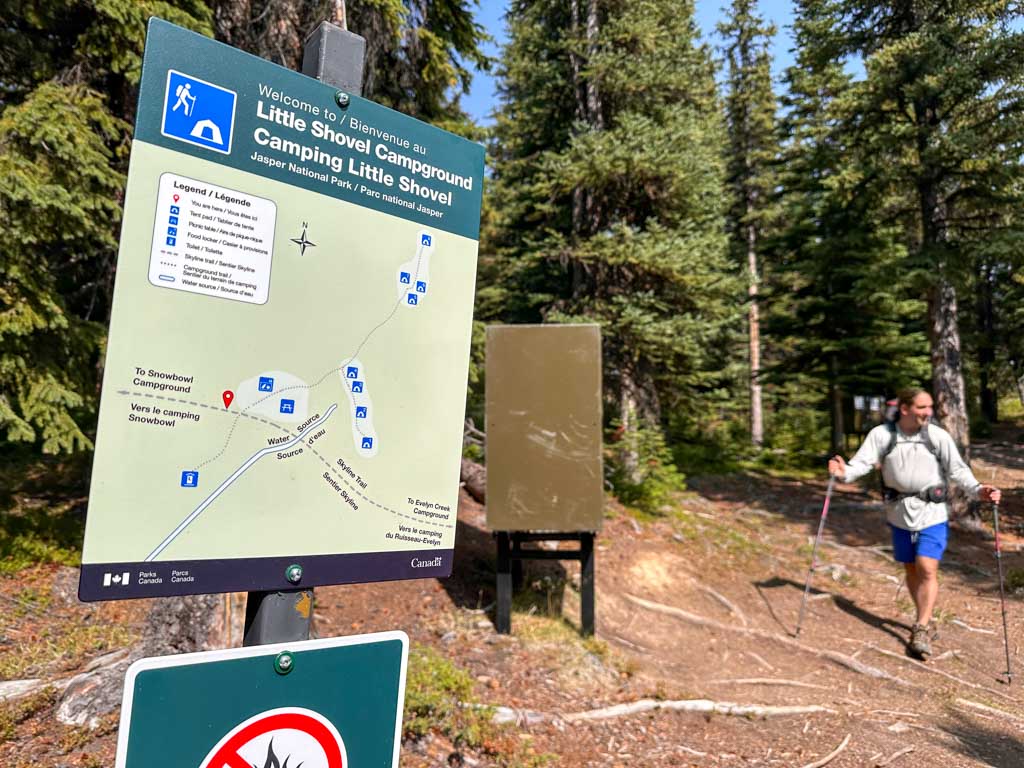 Sign at the entrance to Little Shovel Camp in Jasper National Park