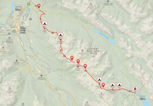 Map of the Skyline Trail in Jasper National Park