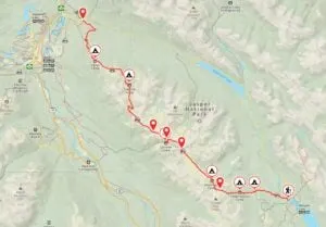 Map of the Skyline Trail in Jasper National Park