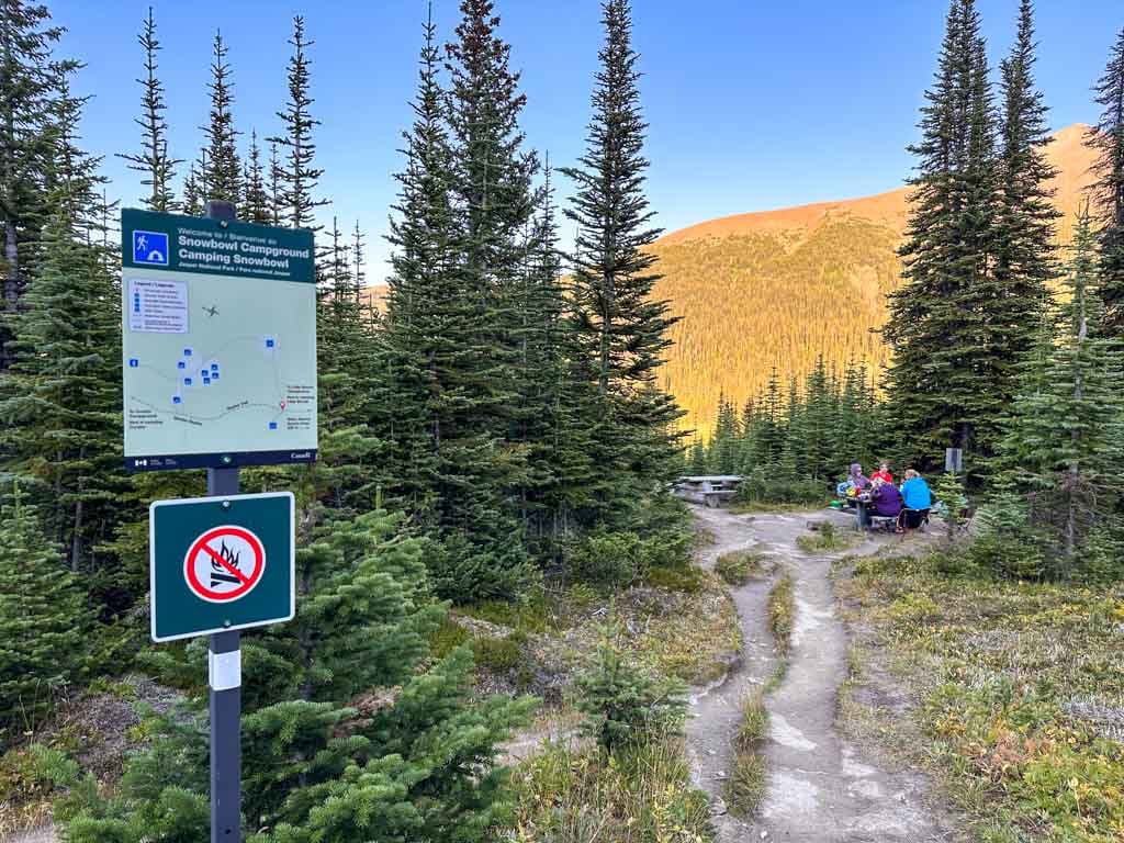 Sign at the entrance to Snowbowl Camp in Jasper National Park