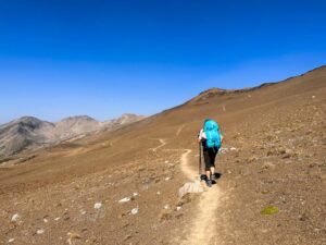 A hiker near Watchtower Junction on the Skyline Trail in Jasper