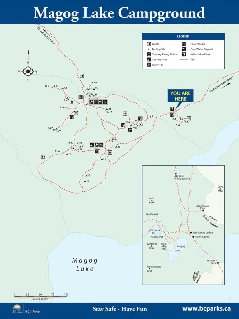 Map of the Lake Magog Campground in Mount Assiniboine Provincial Park