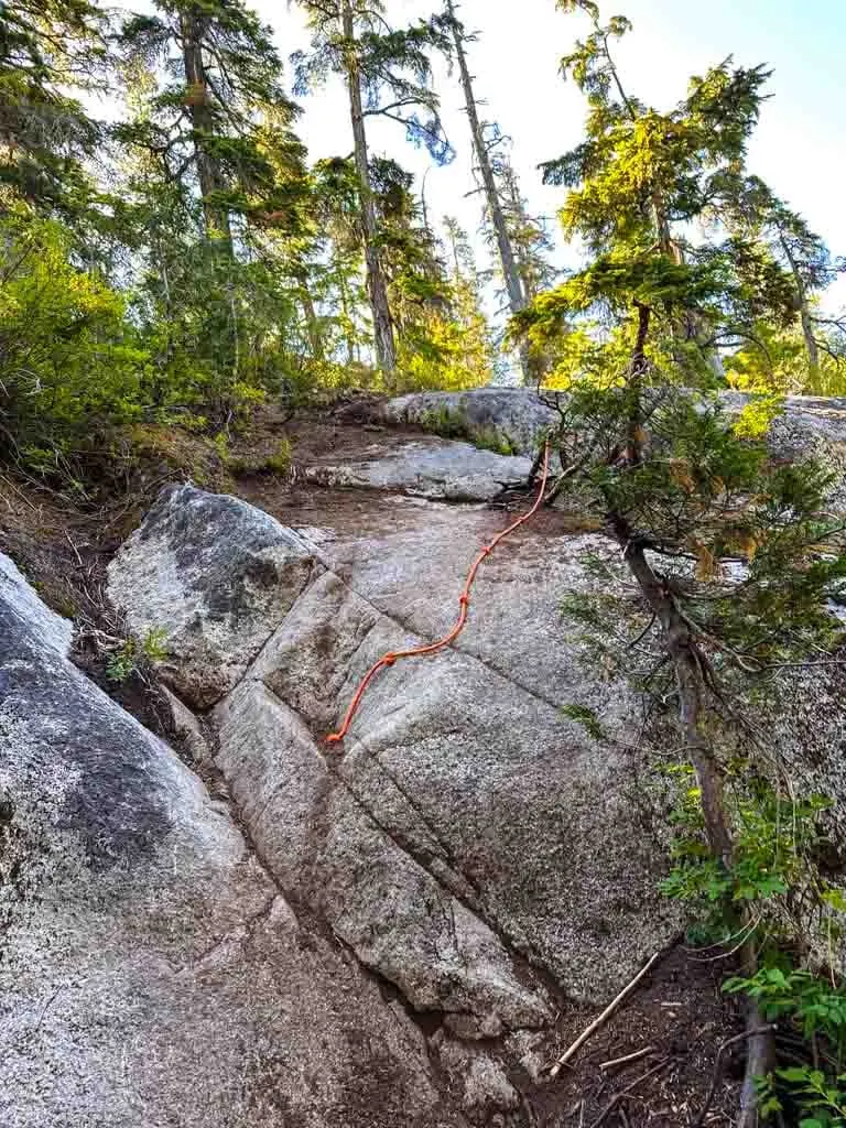 A fixed rope on the Al's Habrich hike in Squamish