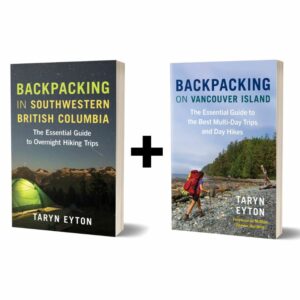 Book covers for two books by Taryn Eyton (Backpacking in Southwestern BC and Backpacking on Vancouver Island)