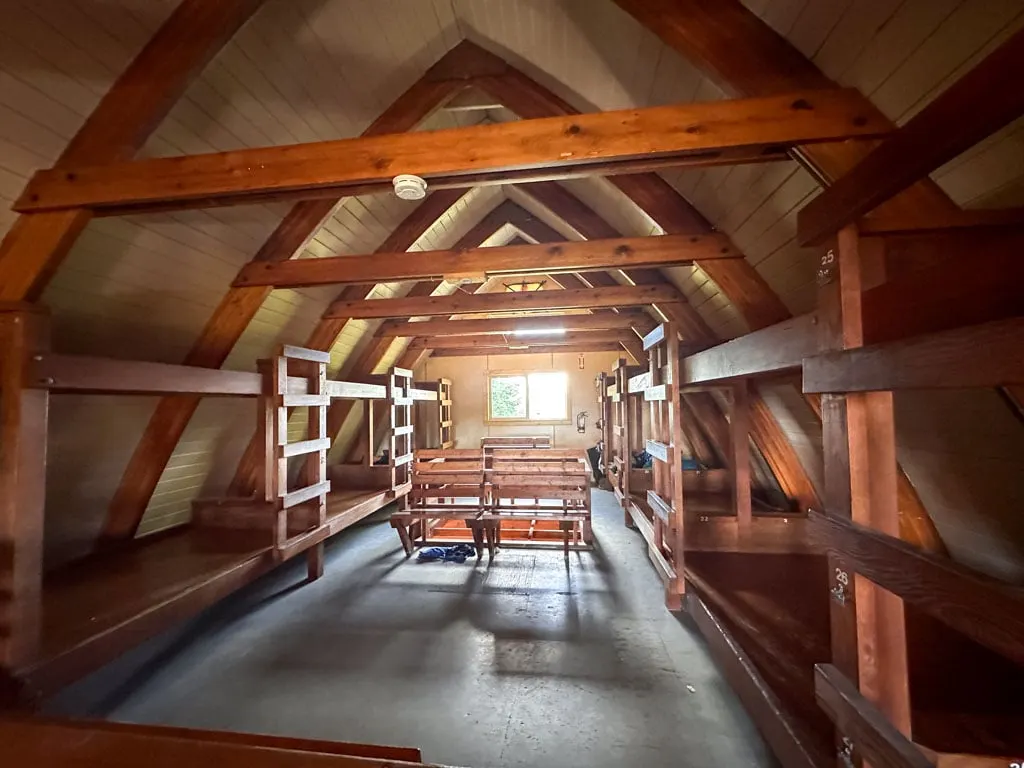 Bunkbeds on the upper level of the Elfin Lakes Hut. 