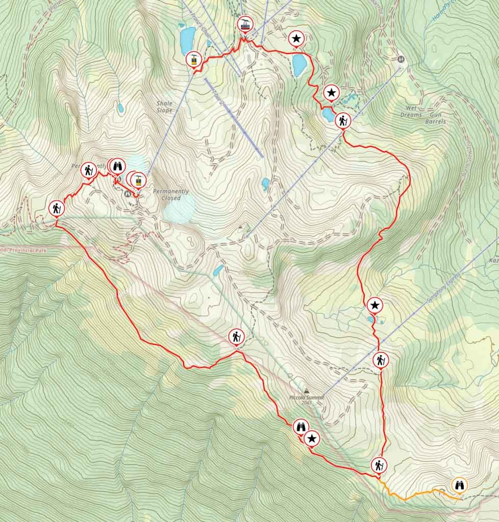 Map of the route to Flute Summit in Whistler