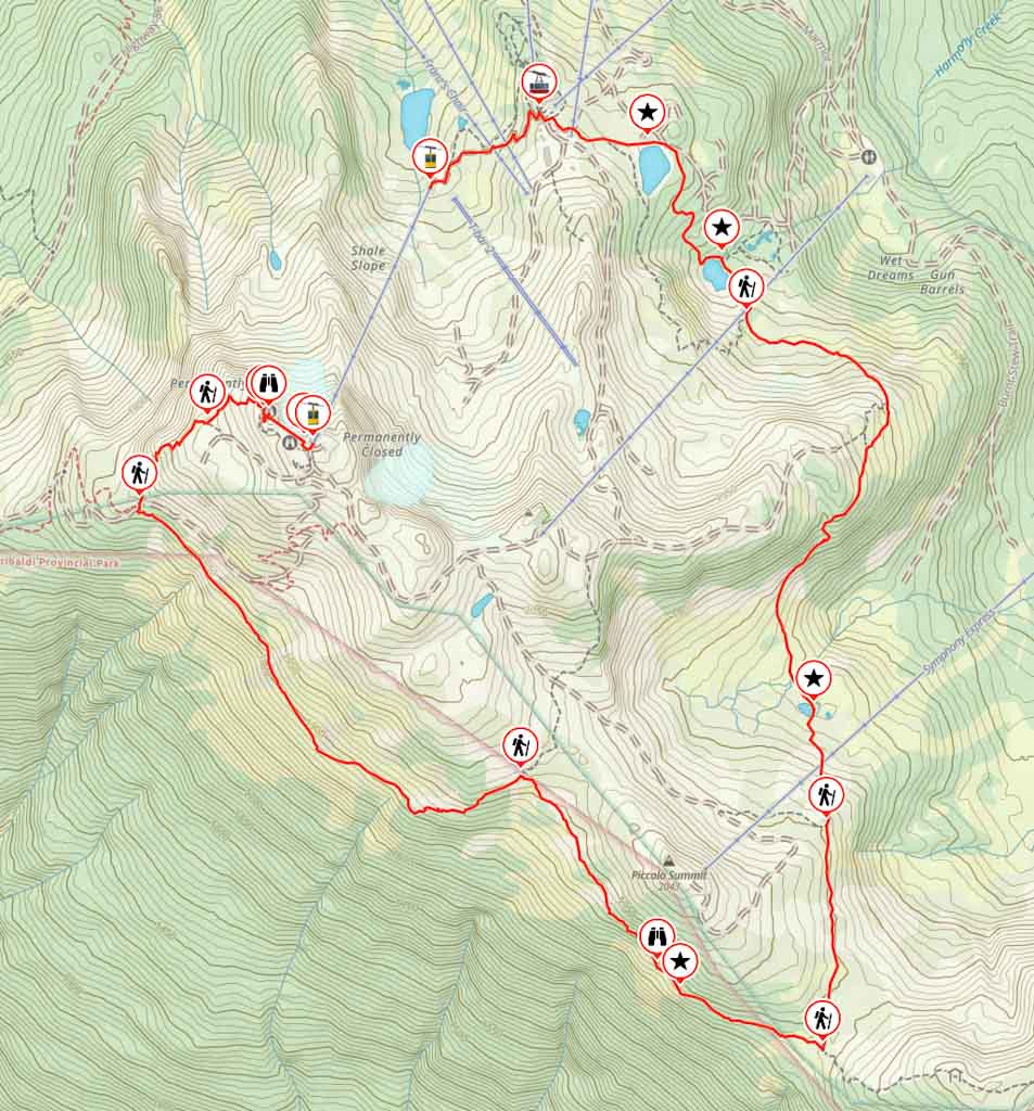 Map of the High Note Trail in Whistler from Gaia GPS. 