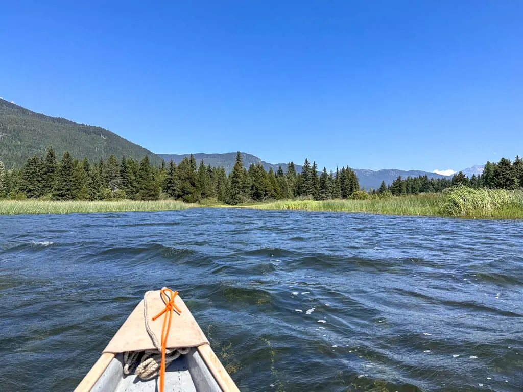 Paddling on Alta Lake towards the entrance to the River of Golden Dreams