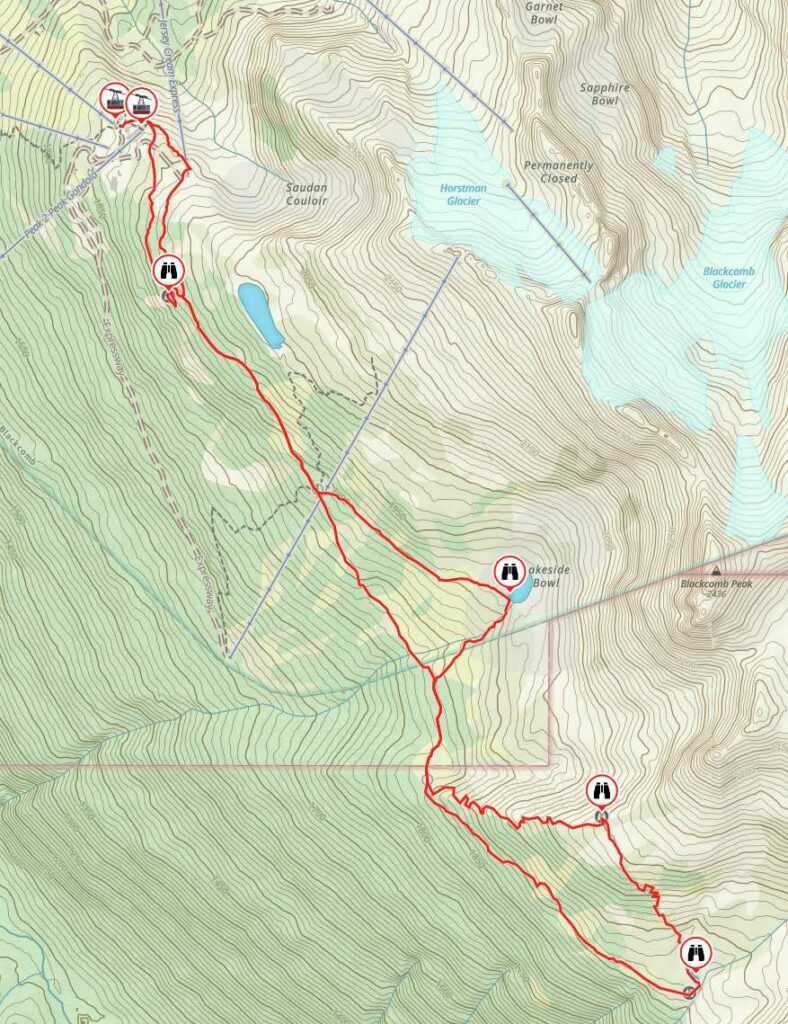 Topographic map of the Blackcomb alpine trails in Whistler