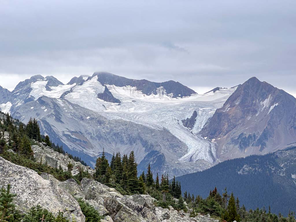 A mountain with glaciers seen from near Decker Tarn on Blackcomb