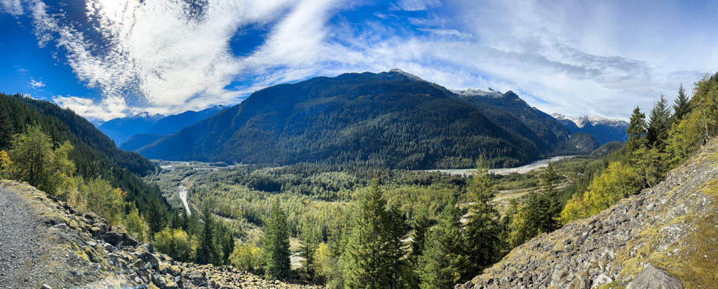 Panorama view of the Squamish River Valley