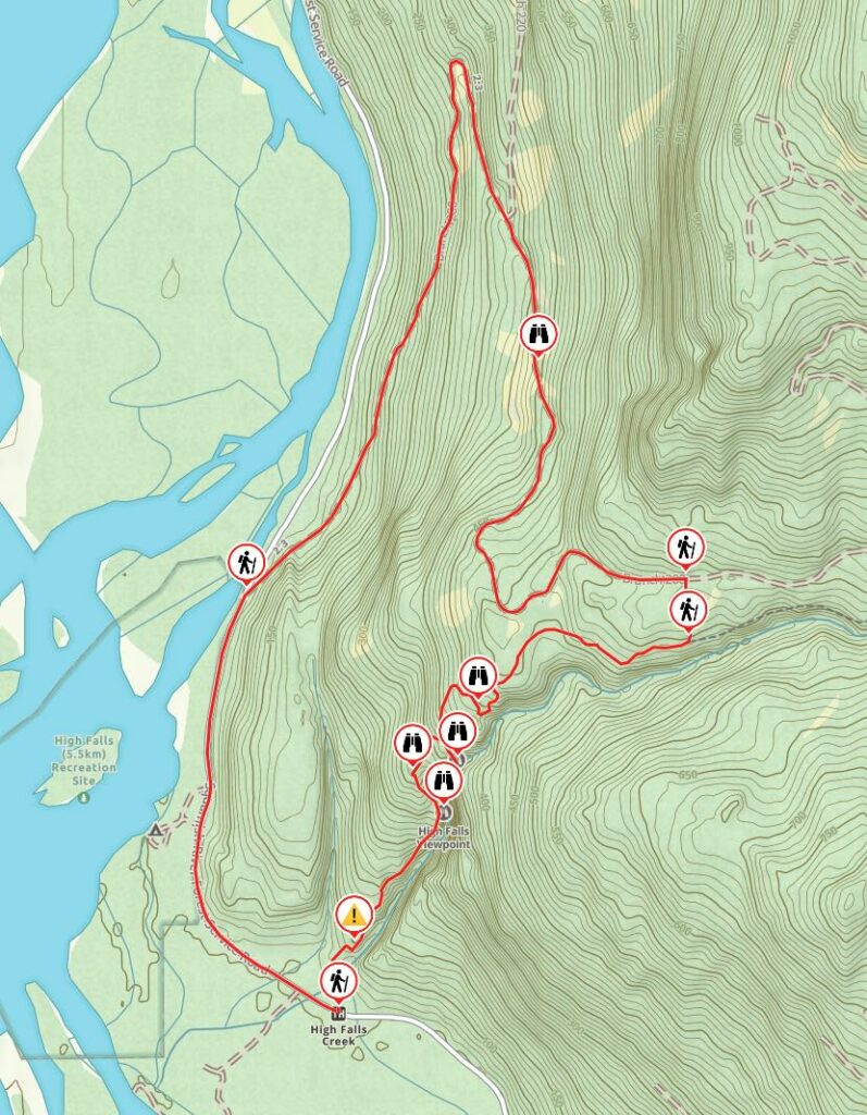 Map of the High Falls Creek Trail in Squamish