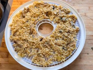 Mushroom risotto ready to be dehydrated for backpacking